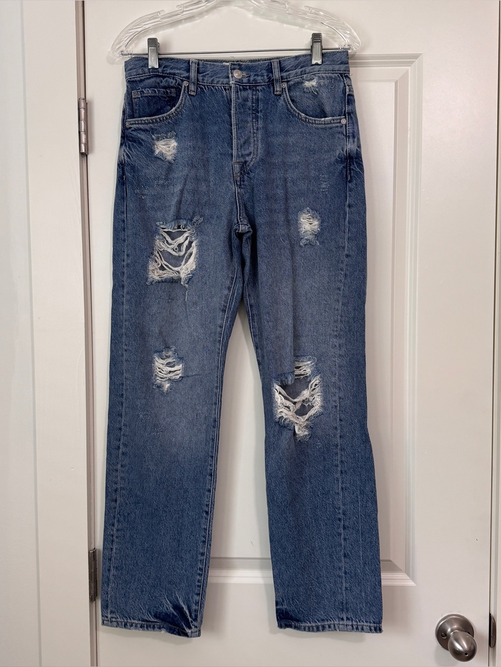 We the Free People 27 Bren Boyfriend Jeans ~ Distressed High Waist Button Fly